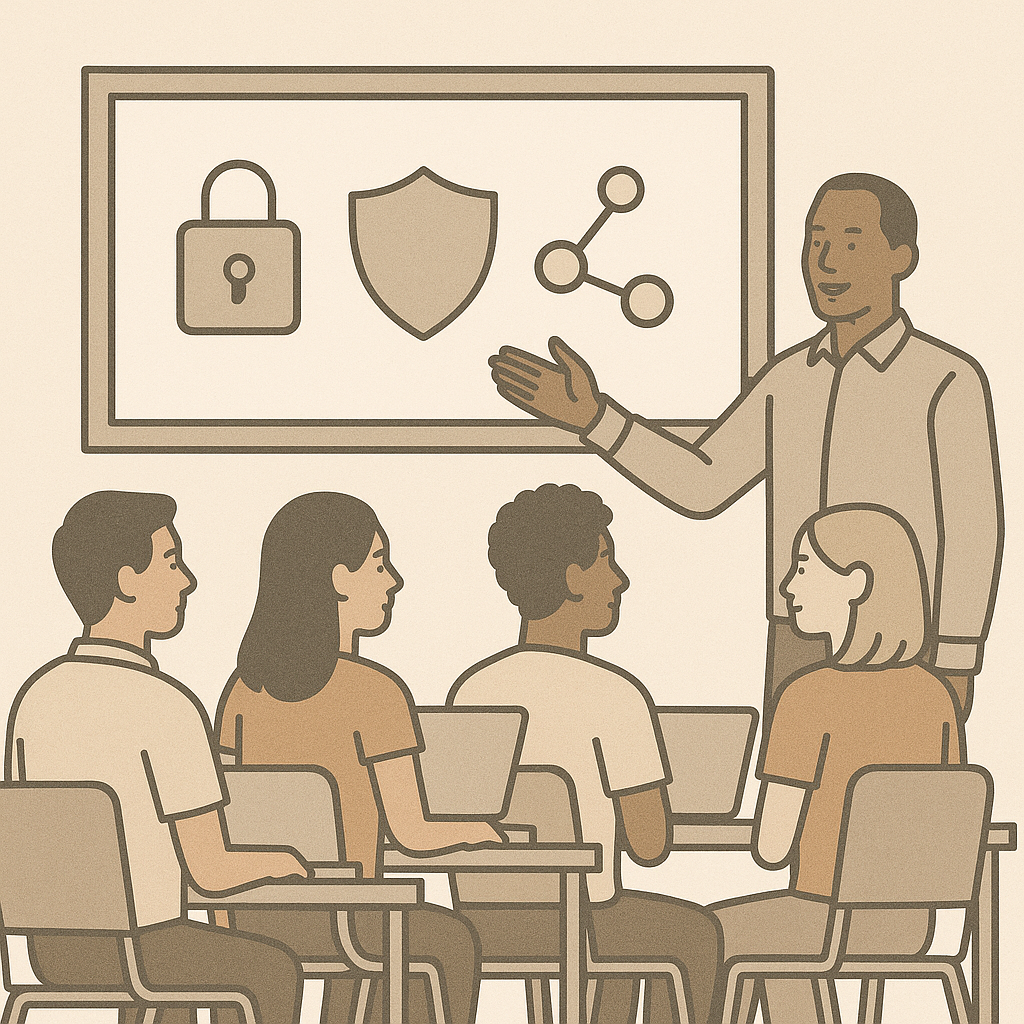 Students learning cybersecurity fundamentals in a classroom